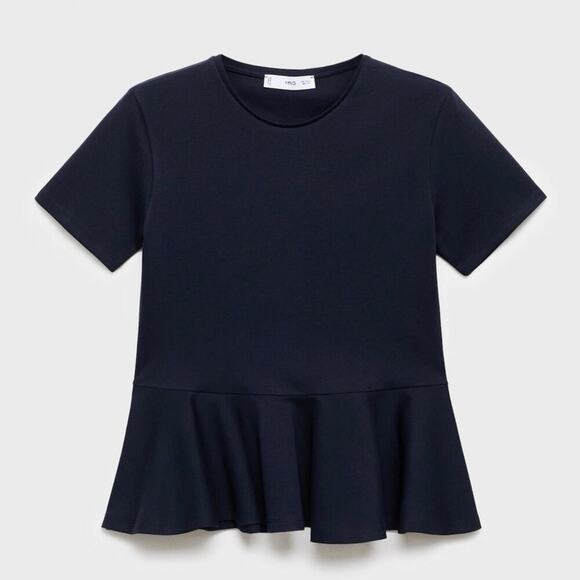 Mango Black Peplum Top Short Sleeve Round Neck Suit Collection - Size Small - Picture 4 of 15